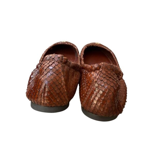 Tory Burch York Brown Leather Python Scale Cap Toe Ballet Flats Sz 8 - Picture 4 of 7